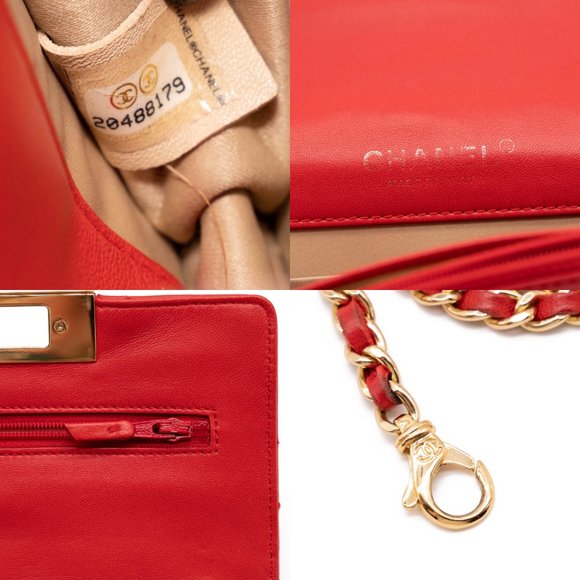 $3890 Chanel Lambskin quilted golden class wallet on chain woc red - Picture 11 of 12